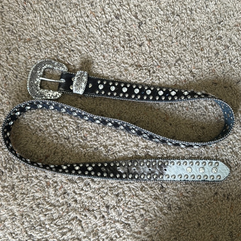 Nocona Belt Co. Women’s Genuine Leather Calf Hair Rhinestone Western Belt